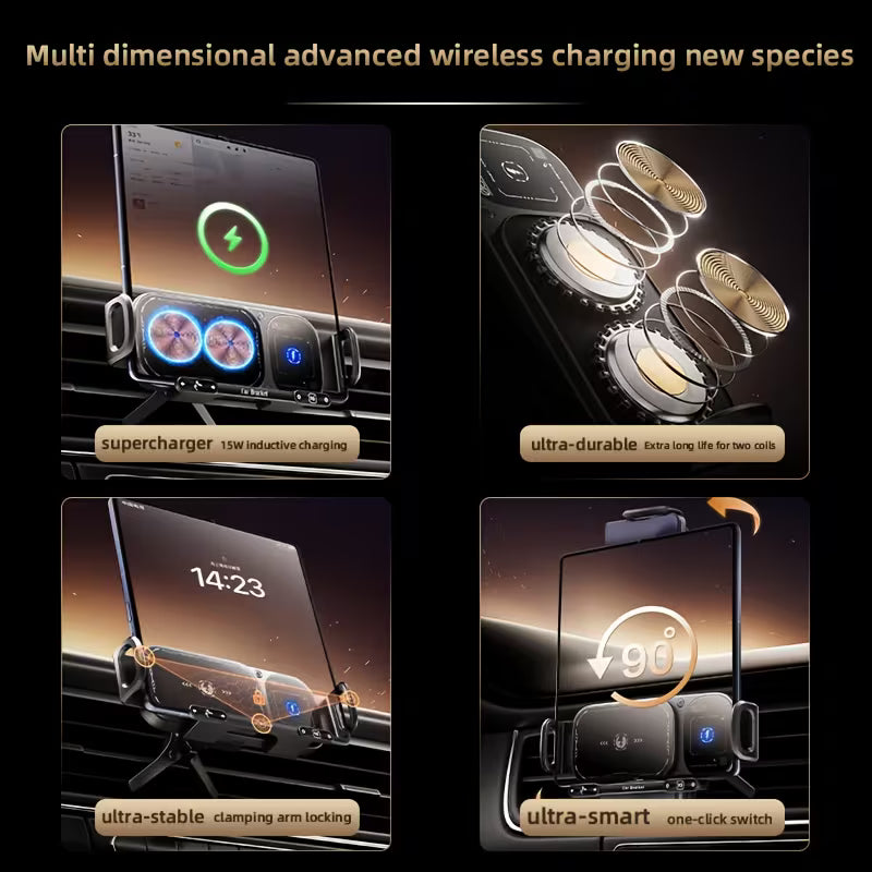 Wireless Charging Car Phone Mount – Auto Rotating 2-in-1 Fast Charger