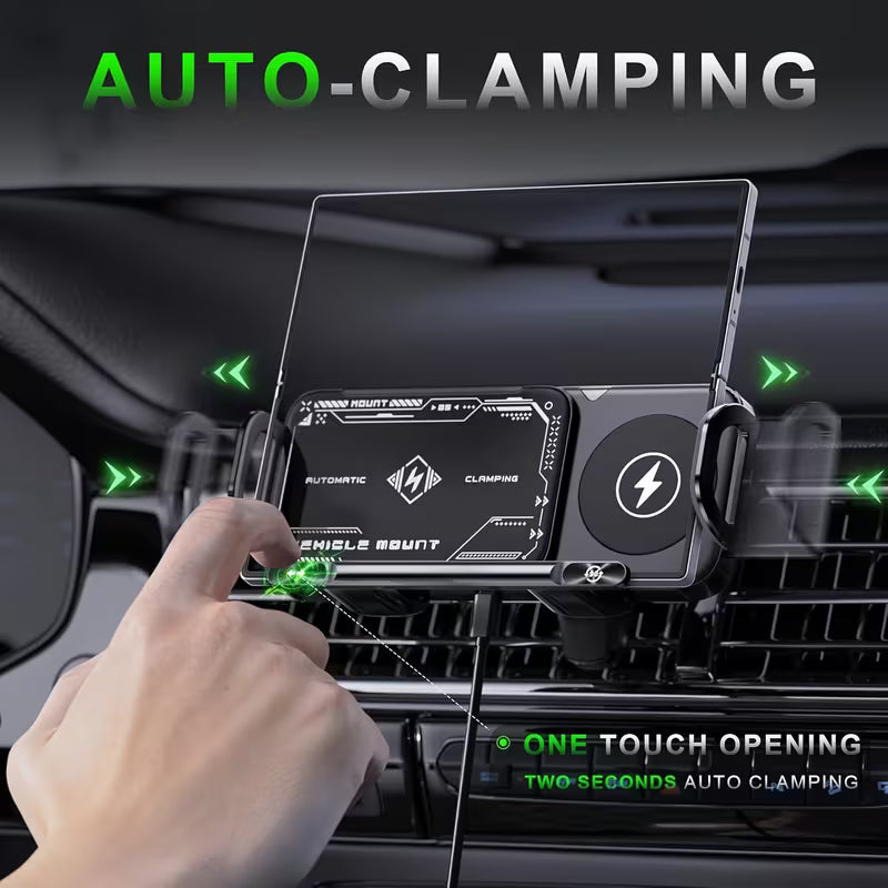 Wireless Charging Car Phone Mount – Auto Rotating 2-in-1 Fast Charger